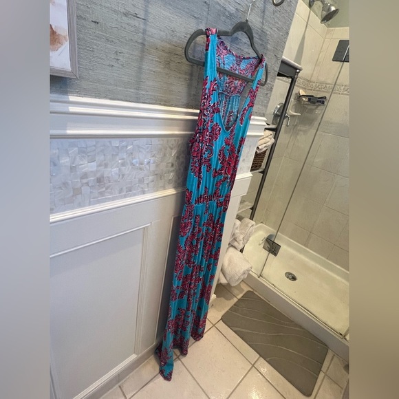 Medium Lilly Pulitzer Rhode Island reef maxi dress blue red pink coral cotton - Picture 7 of 10